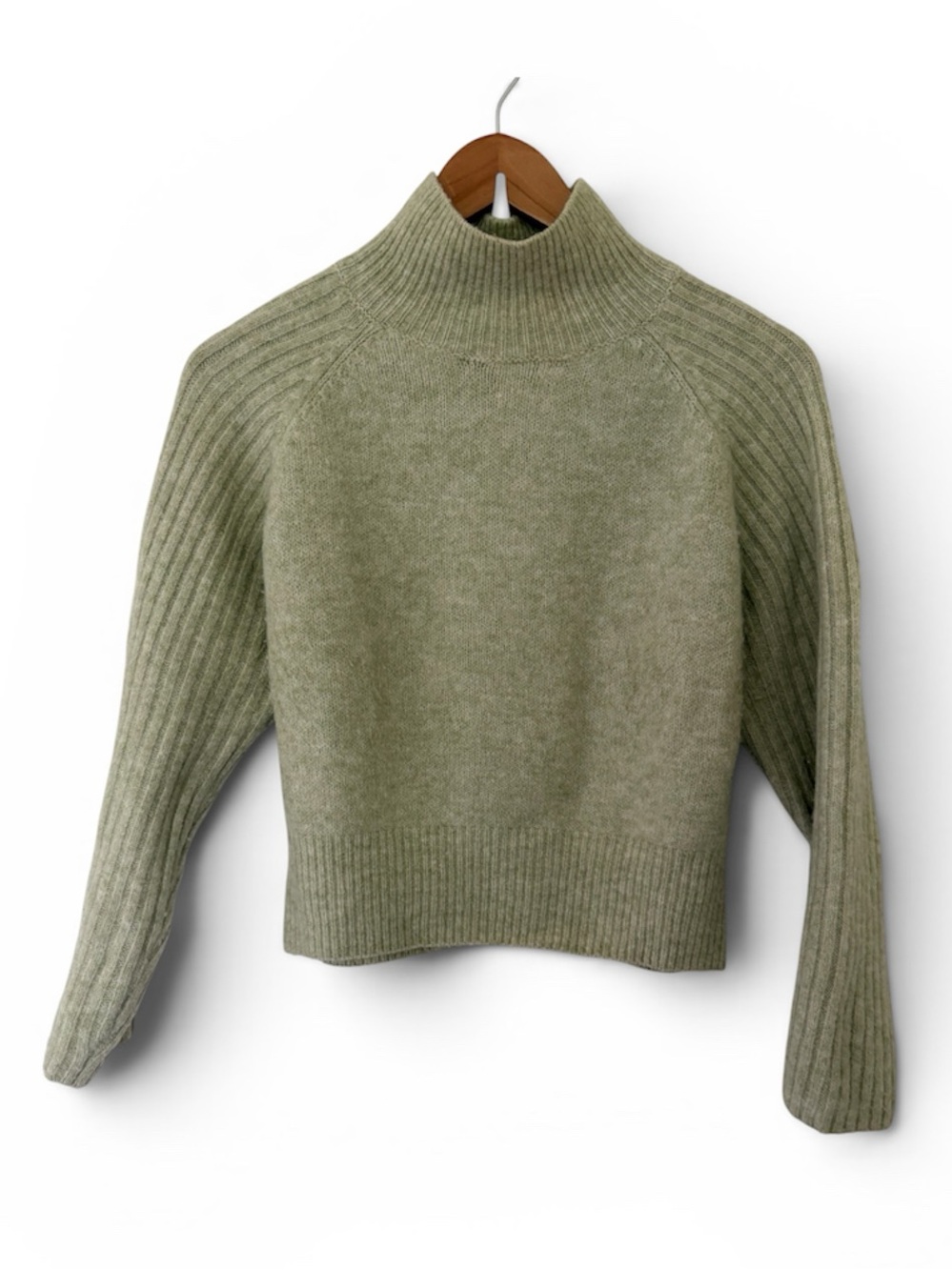 Zara Light Sage Medium Ribbed Turtleneck Sweater